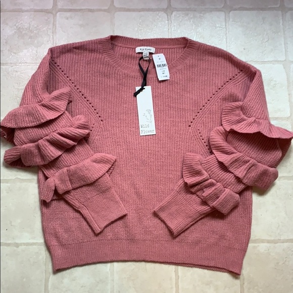 NWT LF Wild Flower Pink Ruffle Sweater SZ M/L - Picture 1 of 7
